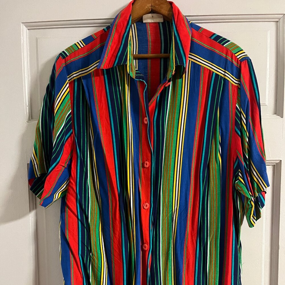 70s Vintage German Stiped button down short sleeve Shirt